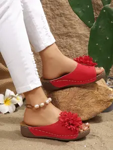 Women's Floral Wedge Slippers, Open Toe Comfortable Platform Anti-Slip Soft Sole, Summer Casual Beach Shoes, Boho Style