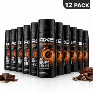 AXE Dark Temptation Deodorant Body Spray for Men, 48H Non-Stop Freshness, Dark Chocolate Scent, 12-Pack Multi-Pack (5 oz / 150ml), Cosmetic