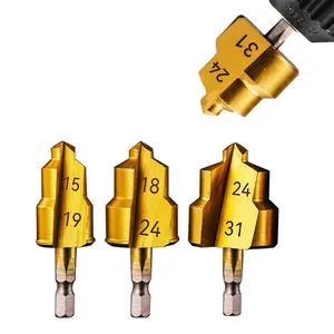 3Pcs Heavy-Duty Pipe Reaming Set, Steel Lifting Step Drill Bit Multi-Size, Lifting Drill Bits Reaming Repair Tool Conduit Reamer Step Bits PVC Pipe Expander (19/24/31mm)