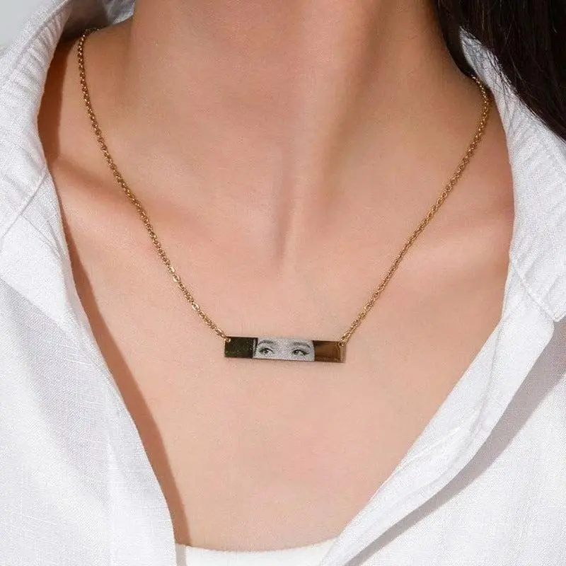 Custom Eyes Photo Necklace Stainless Stee Customized Engrave Eye Necklaces Personalized Picture Name Necklace For Women Kids