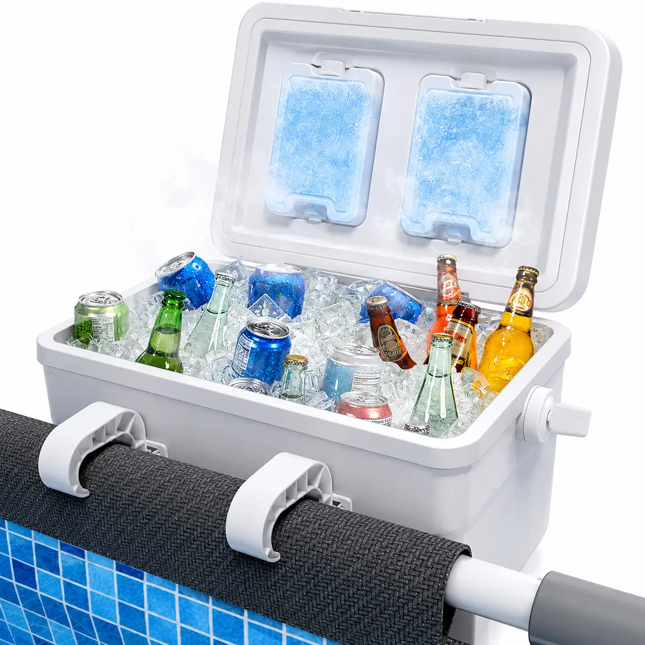 Pool Cooler with 2 Ice Pack – 13/23QT Extra-Large Insulated Hanging Cooler for Above-Ground Pools, Fits Intex Bestway etc, Holds 24 Cans, Keeps Ice 3X Longer, Ideal for Poolside Camping & Outdoor Parties