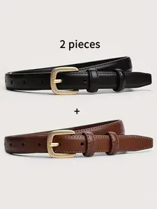 2-pack Casual Fashion Belt with Simple and High-end Feel, Needle Buckle Double Loop Belt Suitable for Daily Wear, Pu Leather Belts