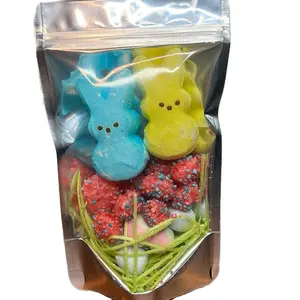 Easter Crunch Mix Freeze Dried Candy - Gift Bag for Easter basket with Marshmallow Snacks Bonbon and Edible Grass. Sweet Snack