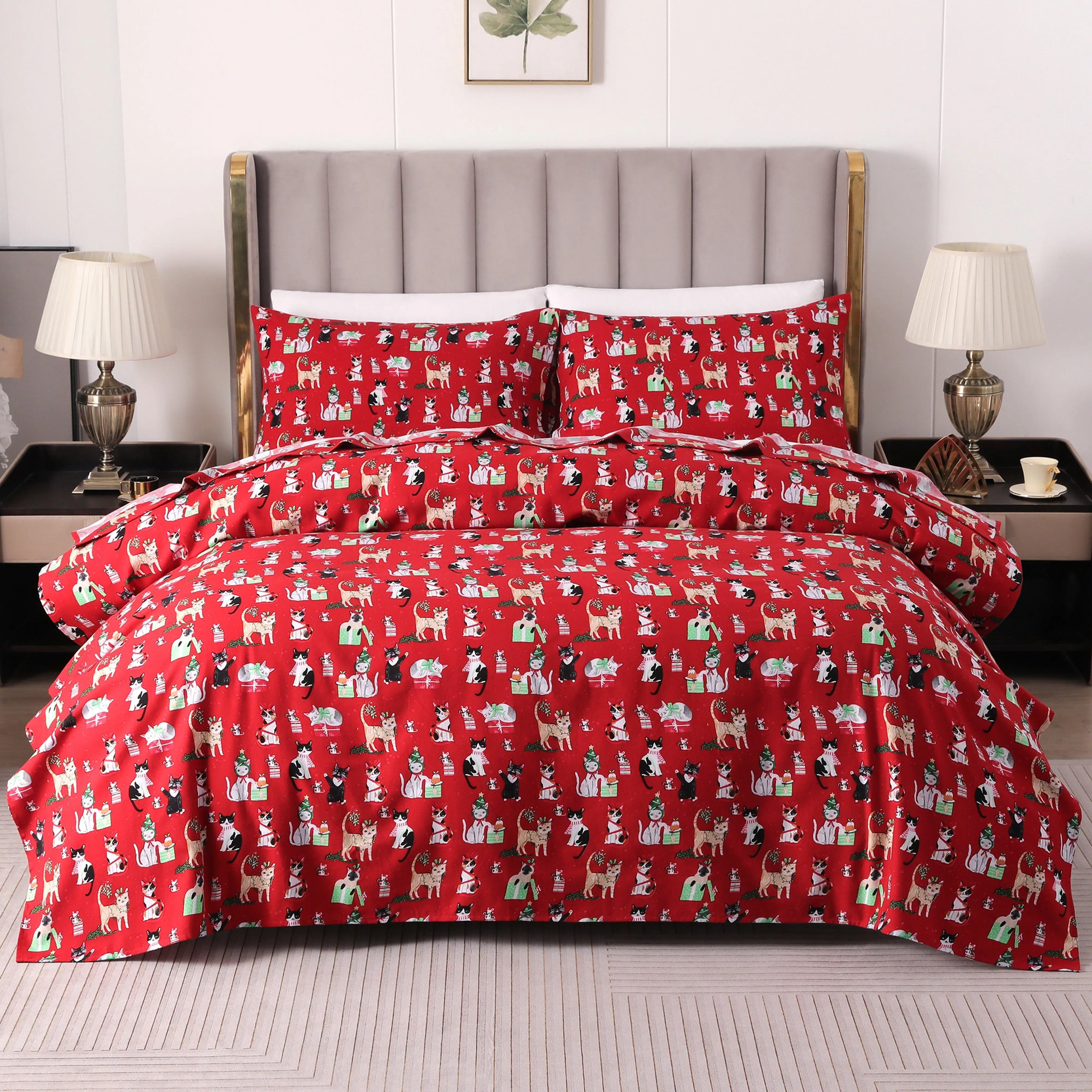 Elegant Comfort 4-Piece Holiday Flannel Sheet Set 100% Turkish Cotton Ultra-Soft Warm Cozy Breathable Bed Sheets for Winter