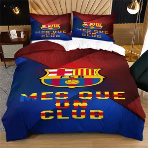 Barcelona Football Club printed pattern soft and durable bedding duvet set, Decorative bedding set, including 1 duvet cover and 1 or 2 pillowcases, without a core or pillow, suitable for children or adults, modern style bedroom decoration