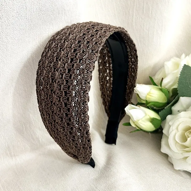 BIGWIG  Wide-brimmed headband, non-slip headband with teeth, headband for washing your face and applying makeup, women's hair accessories, fashionable bohemian style, non-slip wide wicker headband, openwork hair accessory