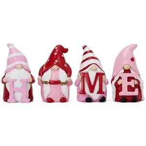Valery Madelyn 4Pcs Valentines Day Gnome Decorations, Resin Gnome Family Tiered Tray Decor, Red Pink Sweet Gnome Table Decor, Valentines Day Gifts for Him Her Wedding, 3.1 Inch