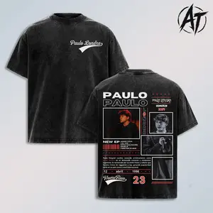 Paulo Londra Vintage Acid Washed Oversized T Shirt, Latin Trap Artist Streetwear Graphic Tee, Retro Collage Double Sided Back Print, Heavyweight Cotton Y2K Urban Fashion Unisex Shirt, Faded Wash Music Merch Casual Outfit Gift for Fans