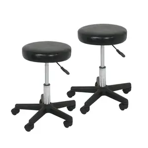 Segawe 2-Pack Hydraulic Rolling Swivel Salon Spa Stool with Black PU Leather Cushion