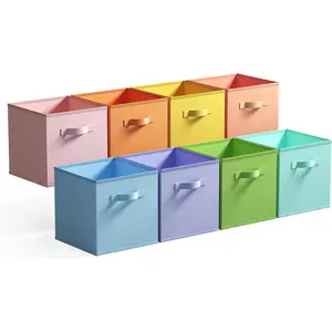 11 Inch Cube Storage Bins, Colorful Cube Storage Organizer, Fabric Storage Bins, Storage Cubes for Shelves, Closet, Toy Storage Bins for Kids Room, Play Room, Colour, 8-Pack