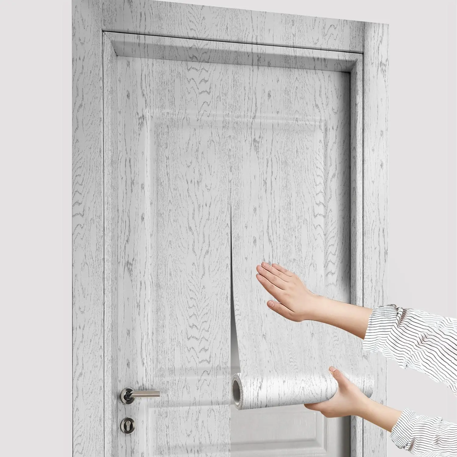 Simulated embossed wood grain door self-adhesive, PVC waterproof and stain-resistant, suitable for room, kitchen, living room, office door panel wall decoration, easy to install, 30.31 in* 78.7 in, Wall Panels Roll