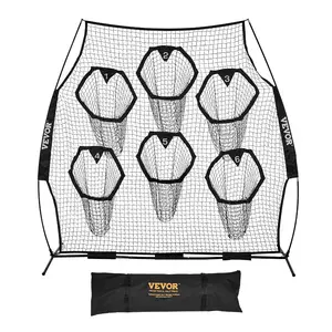 VEVOR 8x 8 ft Football Trainer Throwing Net, Training Throwing Target Practice Net with 6 Target Pockets, Knotless Net Includes Straps and Portable Carry Case, Improve QB Throwing Accuracy, Black