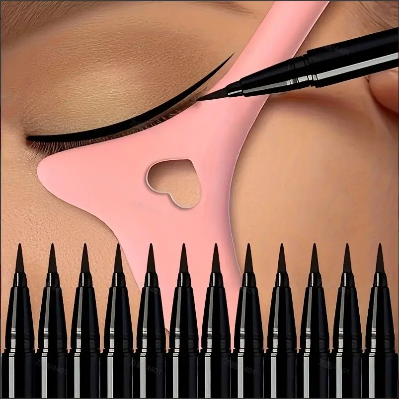12pcs Black Liquid Eyeliner Pencil With Eye Makeup Aid Tool Set Long Lasting Anti Smudge Water Proof Easy To Apply Suitable For Beginners Cosmetic