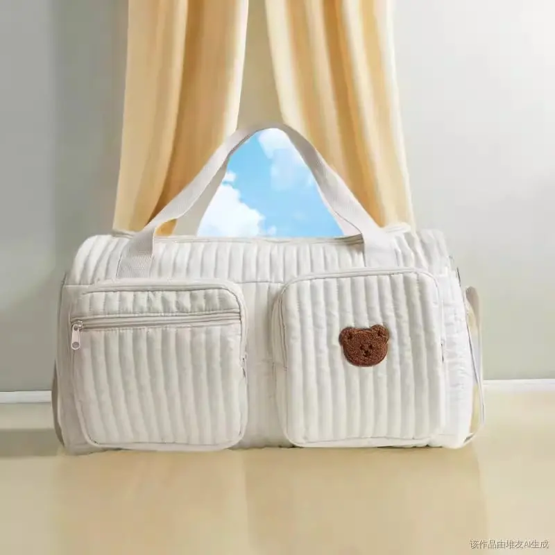 Korean Style Quilted Maternity Travel Bag Lightweight Large Capacity Luggage Bag For Short Trip Portable Handbag Shoulder Bag Casual Mommy Storage Bag