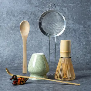 Matcha Whisk Set, Matcha Making Kit Whisk (Chasen Holder), Ceramic Whisk Holder (Mottled Green), Bamboo Scoop, Powder Starter Sifter, Spoon Japanese Tea Tools For Ceremony Gift summervibes☀️