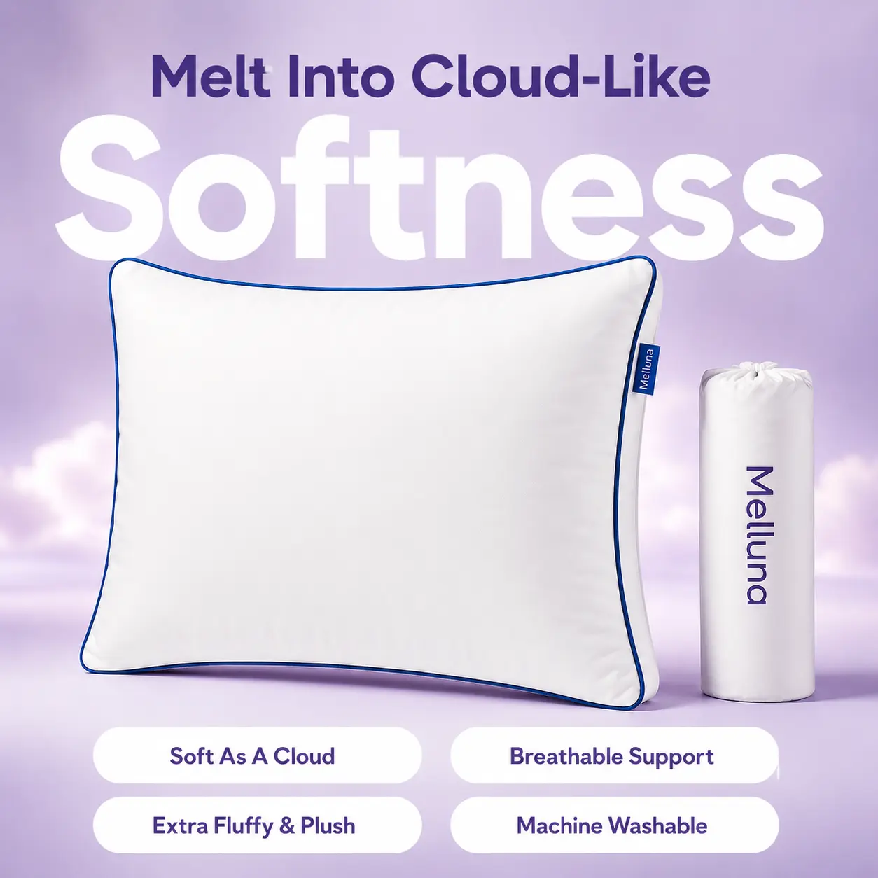 Hotel Quality Bed Pillow for Sleeping, Extra Fluffy, Soft and Supportive, Breathable Machine Washable Pillow for Side, Back and Stomach Sleepers