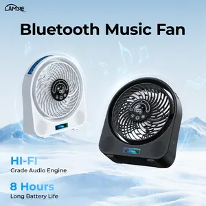LAMJIE 2-in-1 Turbo Cooling Desk Fan with Bluetooth Speaker | 25dB Ultra-Quiet, 14 RGB Modes, 8H Battery, USB-C Fast Charging | For Gaming, Office, Dorm & Summer Must-Have