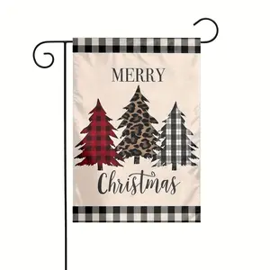 Merry Christmas Buffalo Plaid Trees Garden Flag Double-Sided Durable Polyester Outdoor Decor for Winter Holidays No Pole Included