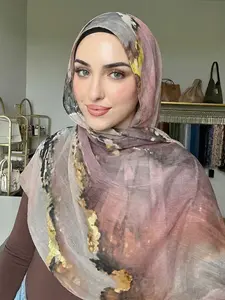 1pc ink gilt long silk scarf multi-purpose OOTD accessories bandana atmospheric headscarf light luxury decorative scarf Hijab