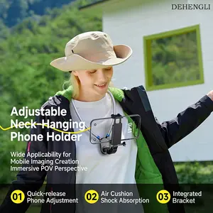 Adjustable Neck Strap Phone Holder, Hands-Free First-Person View Stand, Free-Hand Lazy Stand for Video Recording, Cycling, Hiking, Driving, Fishing