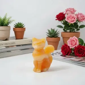 Natural Crystal Sitting Cat Carving - Raw Stone Cute Kitty Palm Stone for Meditation Healing, Desk Decor (Jewelry Accessories & Derivatives)