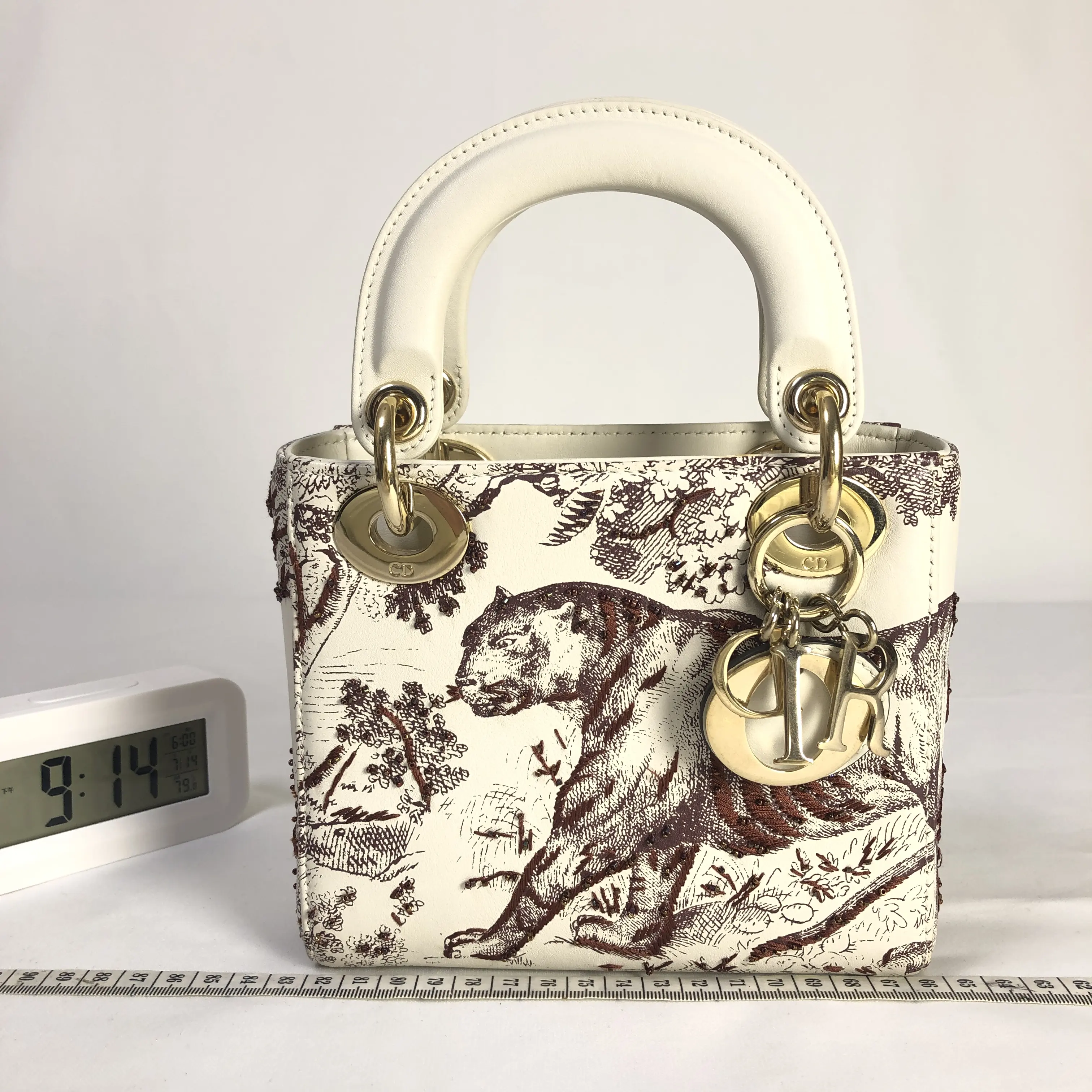 Pre-owned Dior leather tote bags Lady Toile de Jouy Tiger Embroidery Handbag 597060