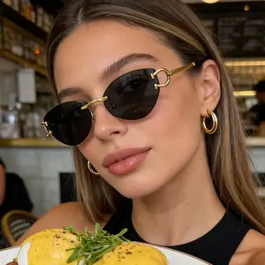 Oval Frame Frameless Sunglasses With Durable PC Lens Material In Elegant Golden Color