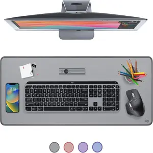 Logitech Desk Mat - Studio Series, Multifunctional Large Desk Pad, Extended Mouse Mat, Office Desk Protector with Anti-slip Base, Spill-resistant Durable Design, in Mid-Grey