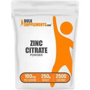 BulkSupplements - Zinc Citrate Powder - Immune - Healthy Skin - 250g - 100mg per Serving