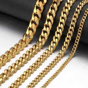 Hermah 3/5/7/9/11mm Gold Color Cuban Chain Necklace For Men Women Black Color Stainless Steel Curb Link Chain 18-30inch