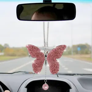 Joytutus Summervibes-2026 Glam Butterfly Car Mirror Ornament, Pearl Crystal Drops Car Decoration Accessories for Her, Elegant Sparkling Design, Car Ornament outdoorfun