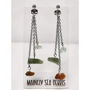 Triple Chain Sea Glass Earrings