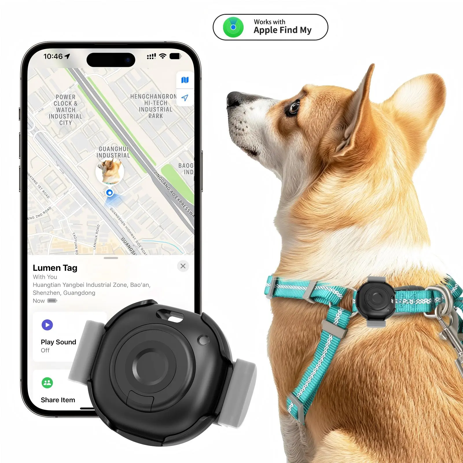 Mini GPS Tracker for Pets & Keys, Works with Apple Find My, No Subscription, Anti-Lost Tag with Detachable Clip