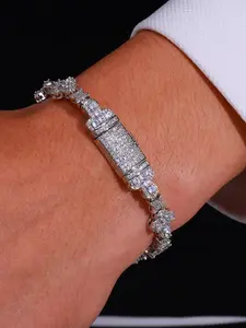 Men's Iced Out Tennis Bracelet, 14K White Gold Plated Full CZ Diamond Bling Hip Hop Cuban Link Bracelet for Men Women, Sparkling Crystal Wrist Jewelry with Secure Box Clasp