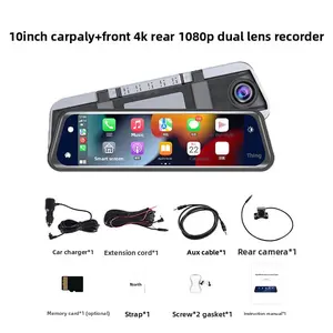 CarPlay Dashcam with CarPlay Screen for Car, 10-Inch/12-Inch Touch Display, 4096P Mobile Projection, 1080P Dual-Lens, Parking Monitoring, Wireless Adapter