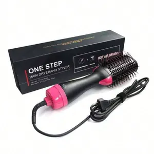 4-in-1 One-Step Hot Air Comb, Multifunctional Hair Dryer Styler, Curler & Straightener, Volumizing Tool for Smooth Shiny Hair, Black/Pink