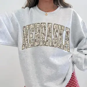 [Sale Up To 30%] + [Free Ship] Preppy Camo Nebraska Sweatshirt, Trendy Nebraska Football Crewneck, Oversized College Football Shirt, Retro Nebraska Game Day Pullover, Vintage Unisex Fan Top