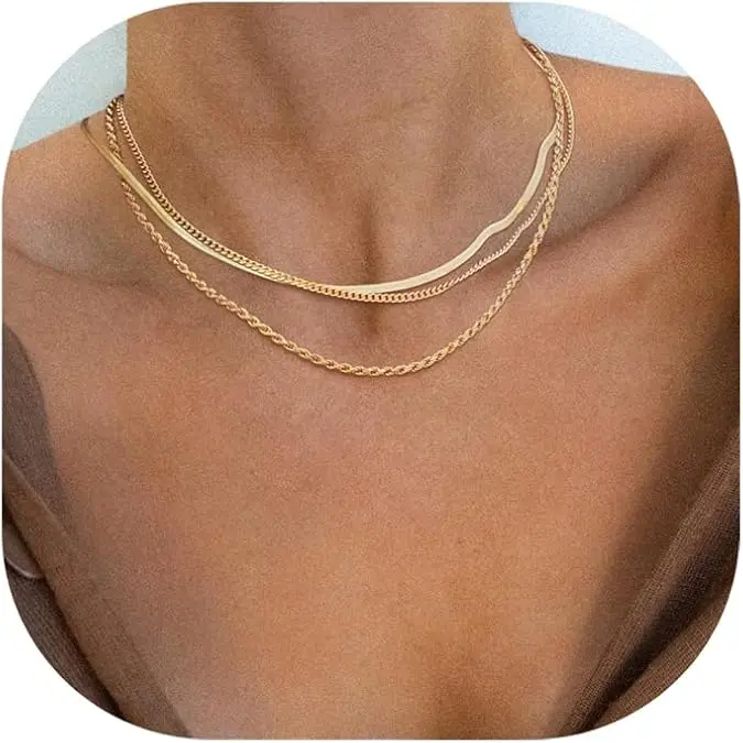 Herringbone Necklace for Women Dainty Snake Chain Choker Necklaces,Simple Layered Necklaces Jewelry Gift for Women cross Adjustable Heart Rate Couples Set Day Daily Bible Verse magnetic field bracelet good luck motivational daughter friendship gold-plated