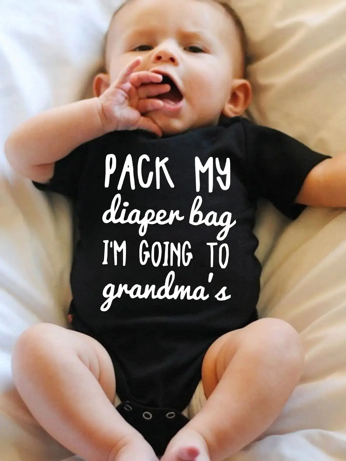 Pure Cotton Baby Boy Bodysuit - Short Sleeve, "Going to Grandma's" Cheerful Letter Print, Fade-Resistant, Snap Crotch, Newborn Outfits