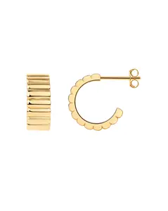PAVOI 14K Gold Plated Statement Ridges Ribbed Hoop Earrings for Women | Chunky Croissant Huggie Hoops