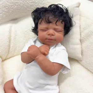Pascale 18 Inch Reborn Baby Boy Doll Dark Brown Skin Black Curly Hair Lifelike Sleeping Expression Soft Cloth Body Gift-Ready Packaging For Collectors