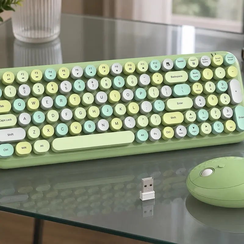 Wireless keyboard and mouse combo, 2.4 GHz retro keyboard