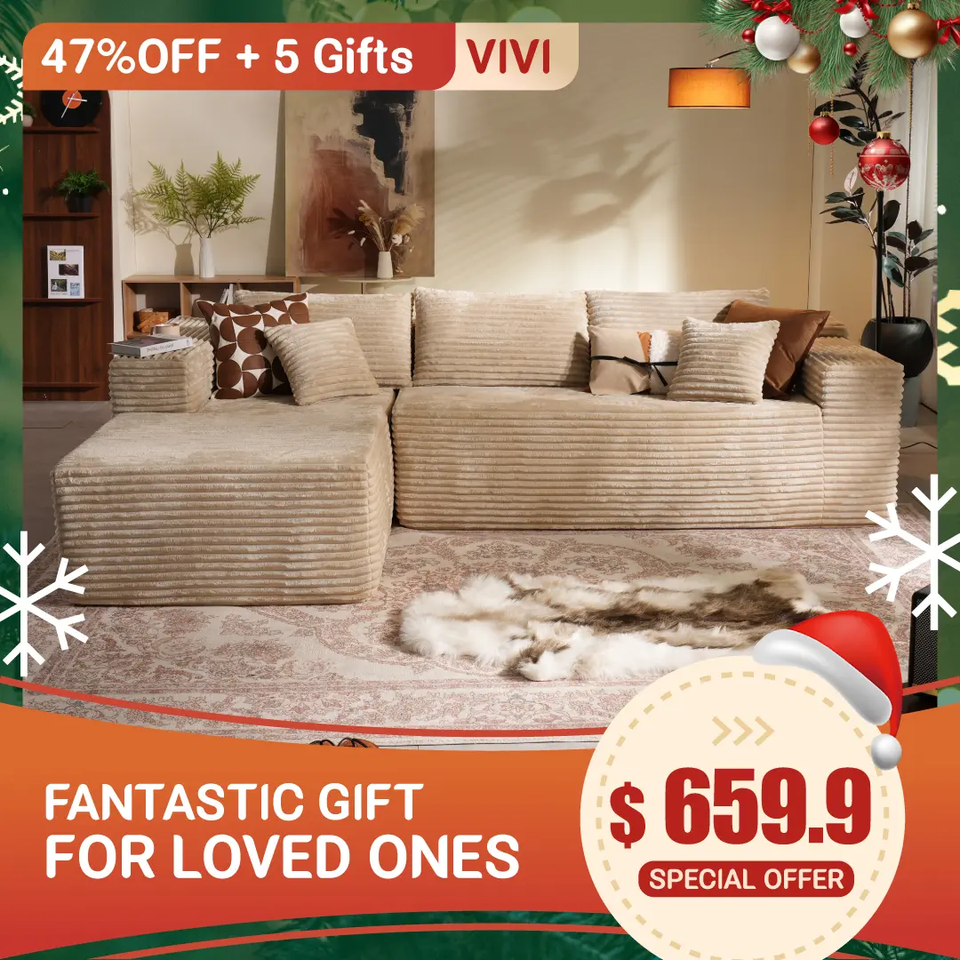 [2 Package Shipping]Ovios 104" Cloud Sectional Couch with L-Shaped Chaise, Modern Modular Design, No Assembly Required, Plush Corduroy Cloud Velvet Fabric, 2 Pieces