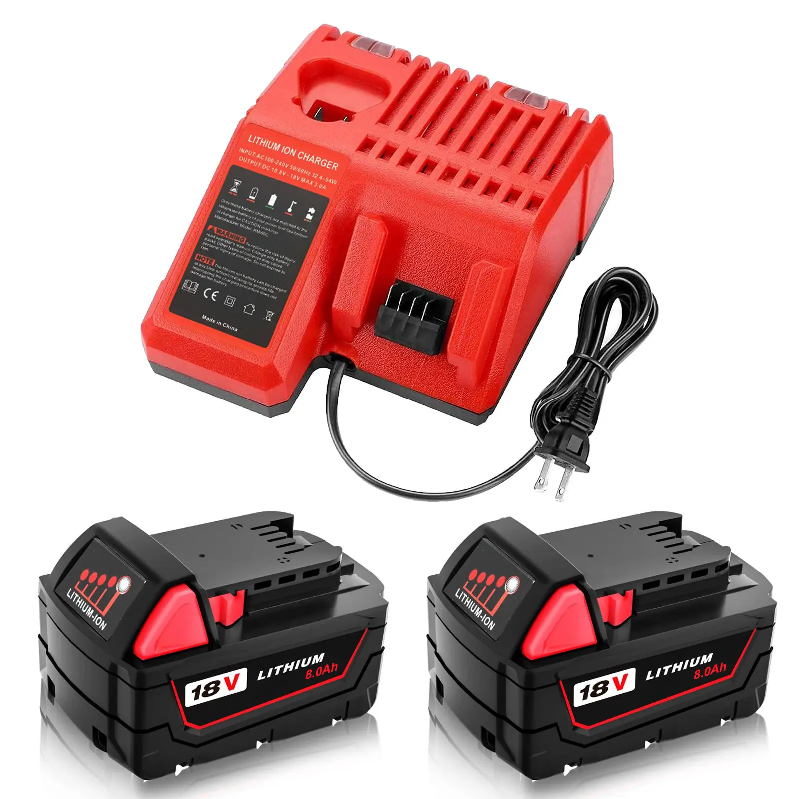 2Pack 18V 8000mAh Cells Batteries with Charger, Replacement for Milwaukee M18 REDLITHIUM HIGH OUTPUT 48-11-1880, Compatible with 18V Series, 2* M18 Battery, 18 Volt 48-11-1860