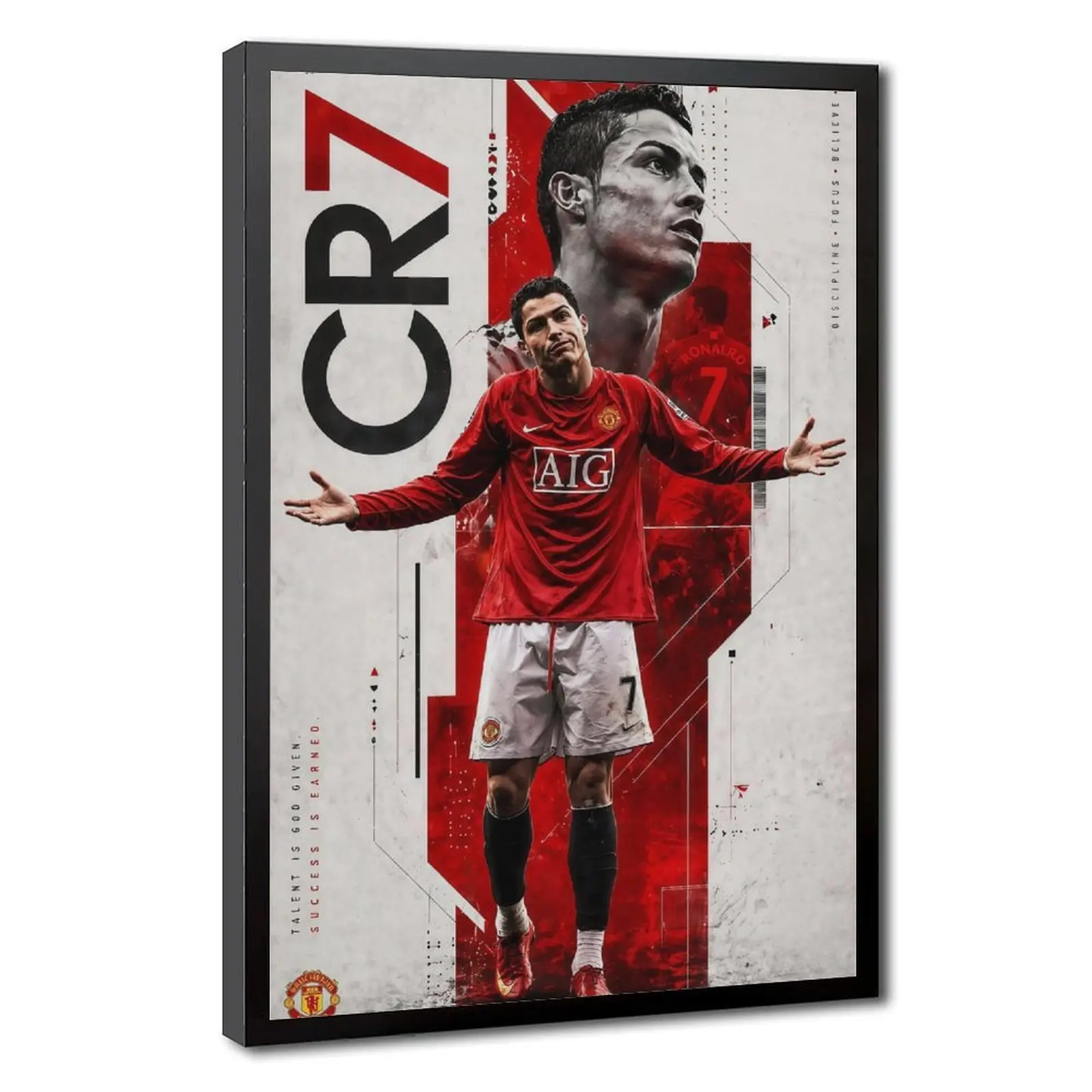 CR7 Football Themed Framed Canvas Wall Art Sports Soccer Poster Fan Room Home Decor