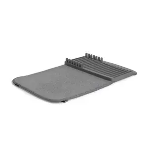 212 MAIN Traditional Rectangle Countertop Dish Drying Rack, Lightweight Plastic Kitchen Drawer Organiser, 20x13 in Space Saver with Microfiber Dish Mat - Charcoal, Countertop Dish Rack
