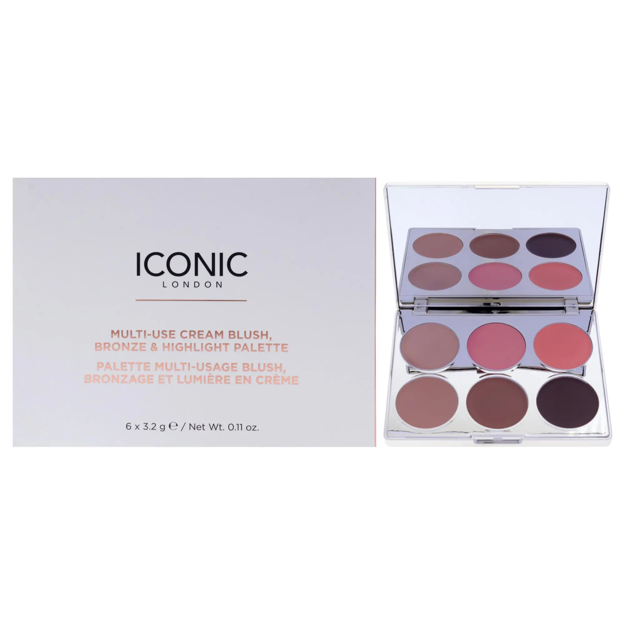 Iconic London Compact Daily Cream Blush, Bronze & Highlight Palette - Women's Cream Blend Face Make-Up (0.11oz)