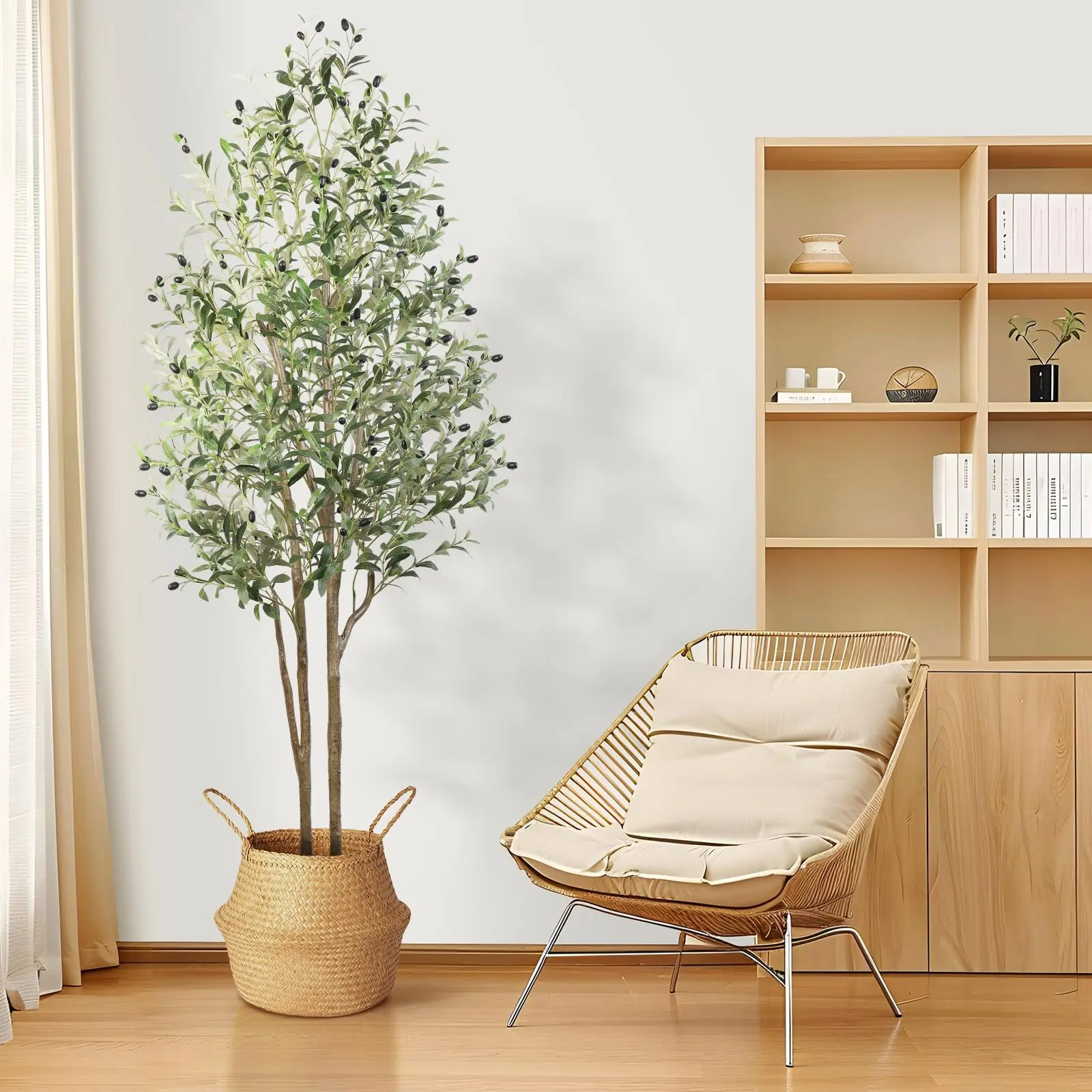 Alupssuc Artificial Olive Tree Fake Plant Decoration - Woody Floor Faux Greenery Plant with Natural Wood Trunk, Lifelike Fruits, Realistic Look for Modern Home Living Room, Office Decor