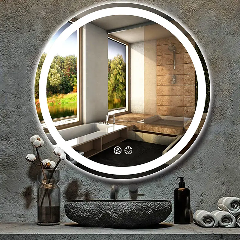 Circular LED Bathroom Mirror With Lights, Anti-Fog, Dimmable Shower Mirror, High Definition Makeup Mirrors, Wall-Mounted Vanity Mirrors, Memory Function, Tempered Glass,Shatter-Proof, US standard plug/Switch, Size 20*20inch, Bathroom Decor And Accessories