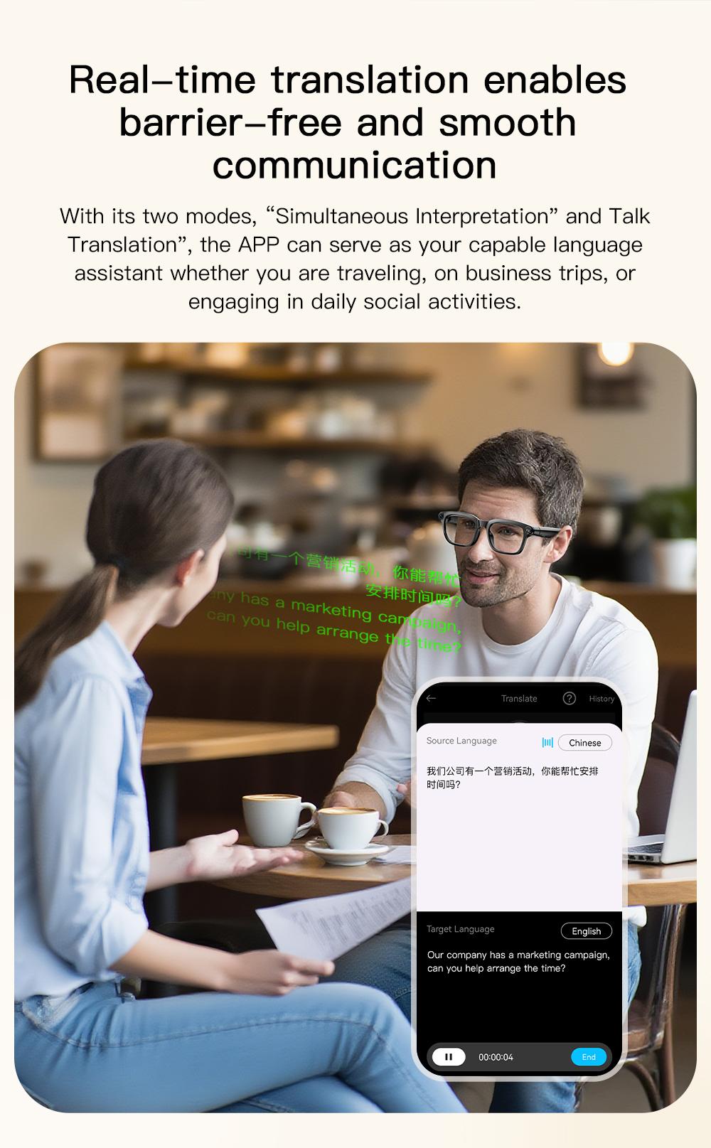 Smart AI Camera Glasses with 8MP Photochromic Lenses ,Button Touch Adjustment for Travel Outdoor Adventures Hands-Free Photography 160+Languages Real-Time Translation Bluetooth Wireless Wearable Video Recording UV Protection